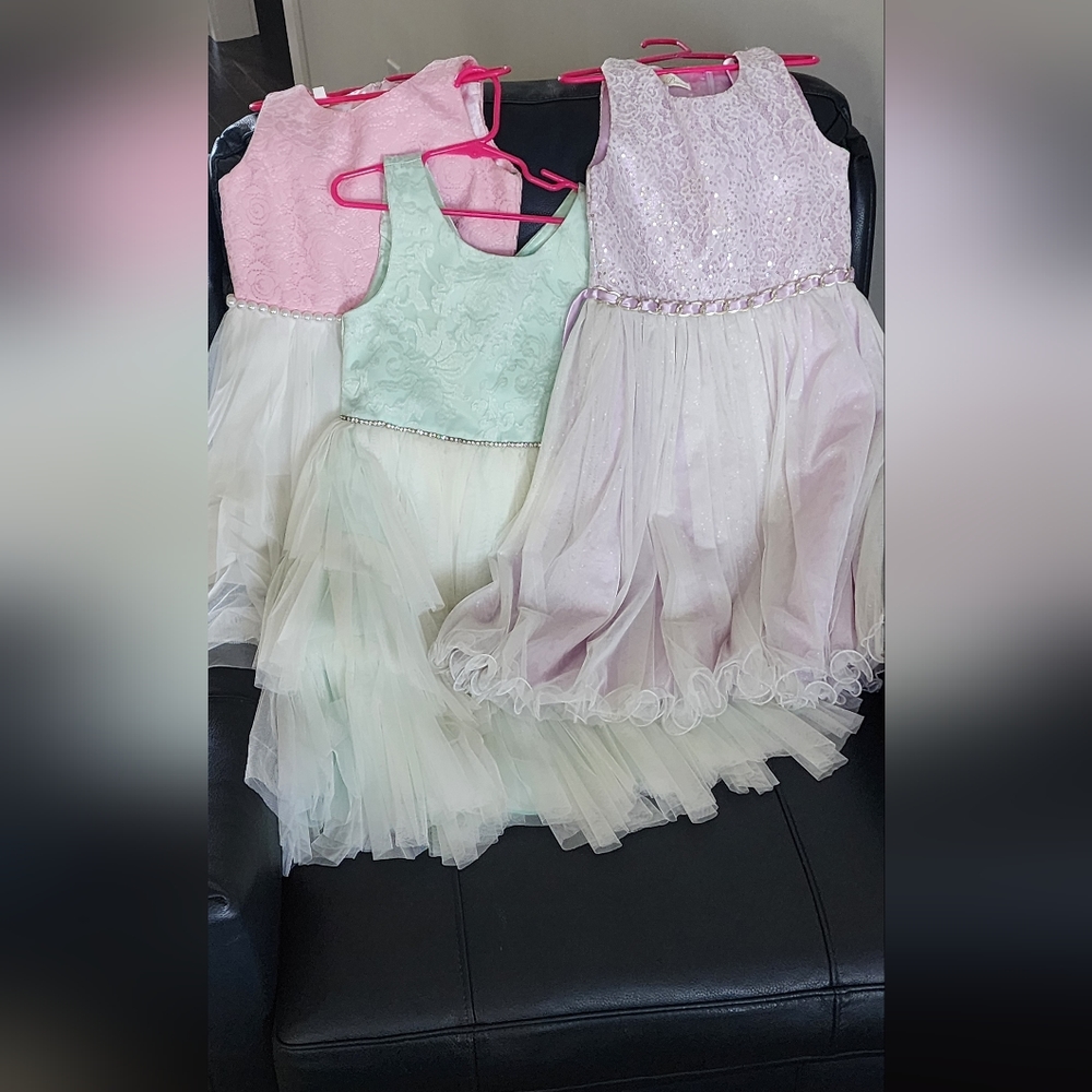 Lot Of 3 Girls 'American Princess'  Dresses Size 8 - Pink, Mint, Lilac Worn Once